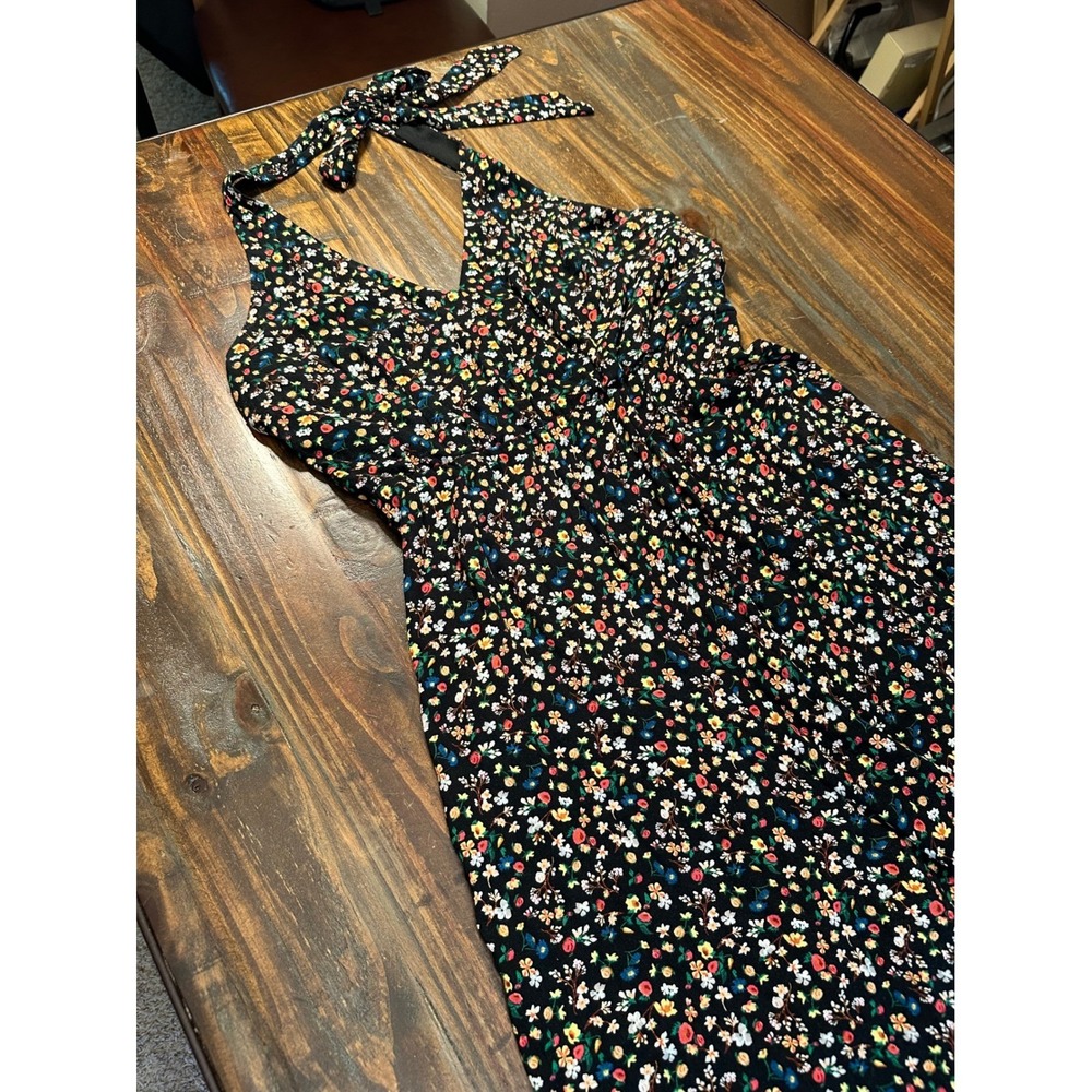 Miami Halter Jumpsuit XL Black Floral Sleeveless Wide Leg‎ Rayon Blend Woman's